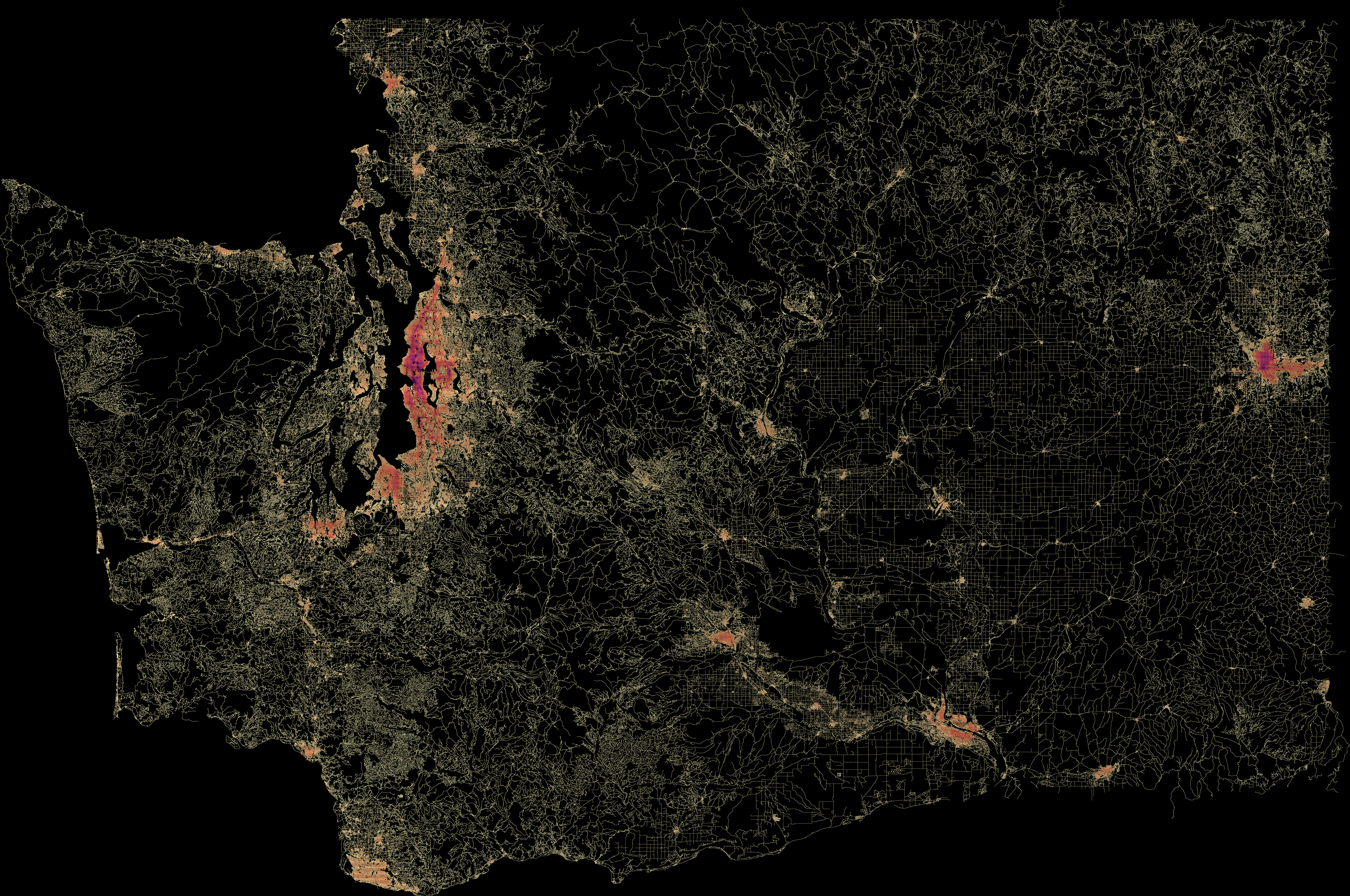 Relative amount of thirty-minute transit and walking access throughout Washington state.