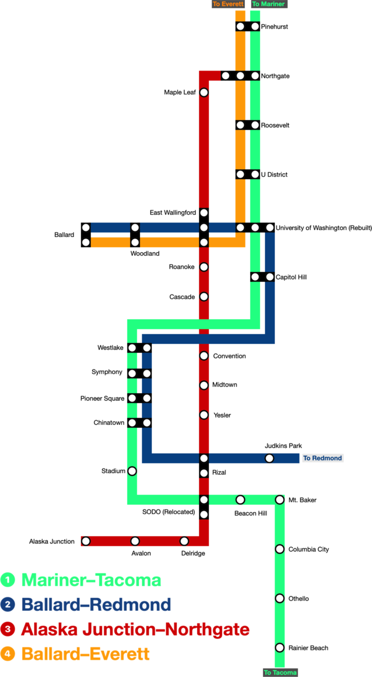 Proposed Link system map in Seattle, when complete.