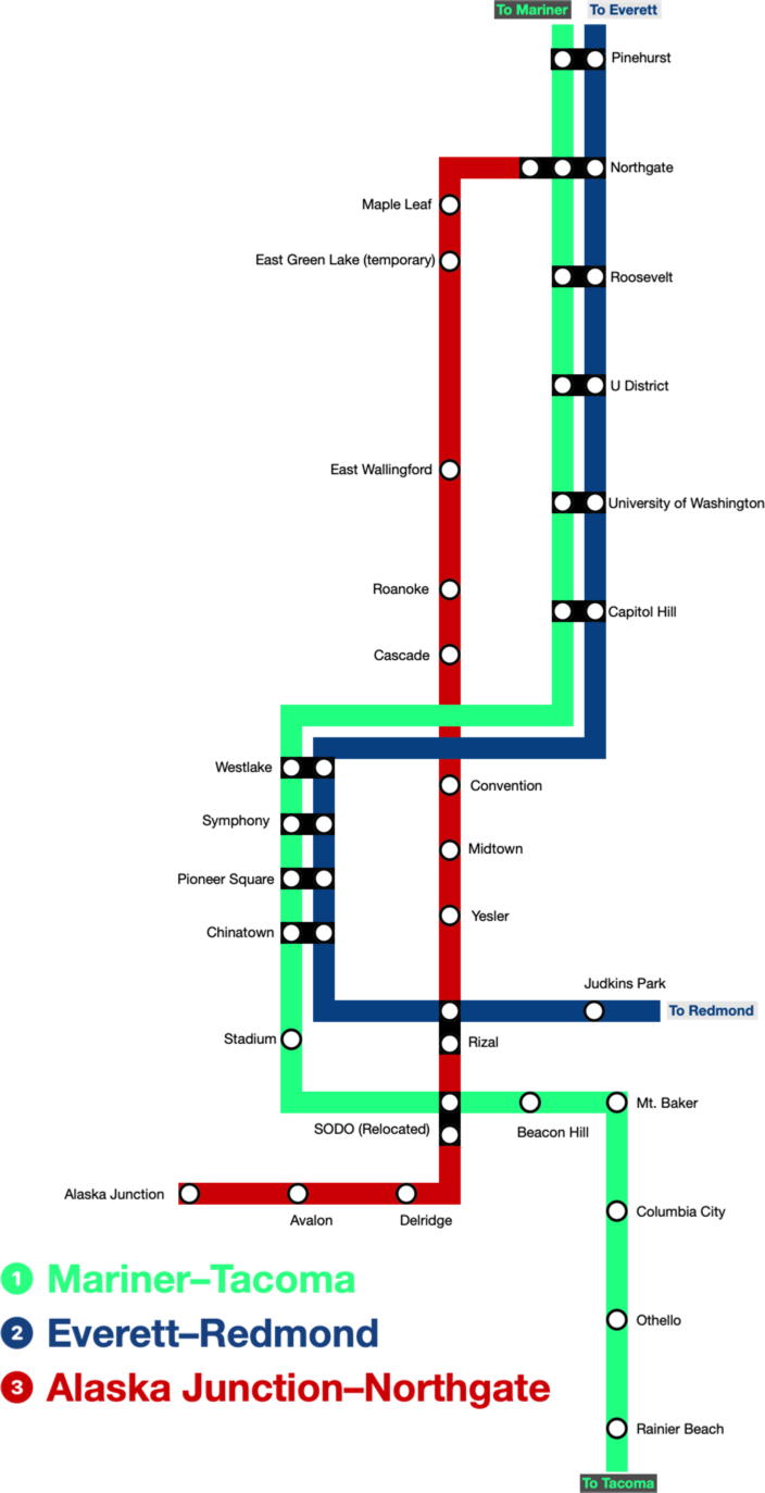 Proposed Link system map in Seattle, before the University of Washington to Ballard guideway construction.