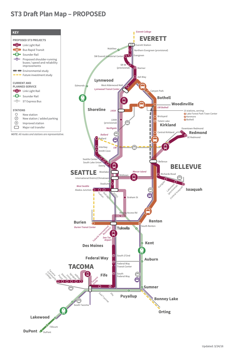 Original ST3 proposal with transfers between tunnels at Westlake Station and International District/Chinatown Station.